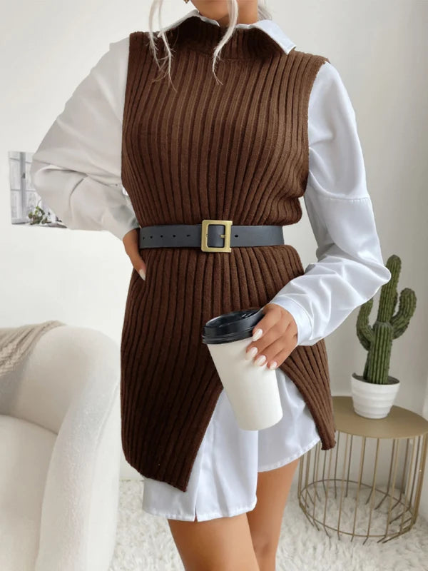 Domenica Knit Ribbed Mock Neck Vest Jumper