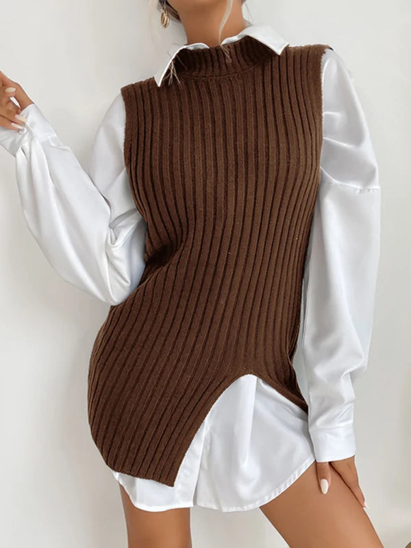 Domenica Knit Ribbed Mock Neck Vest Jumper