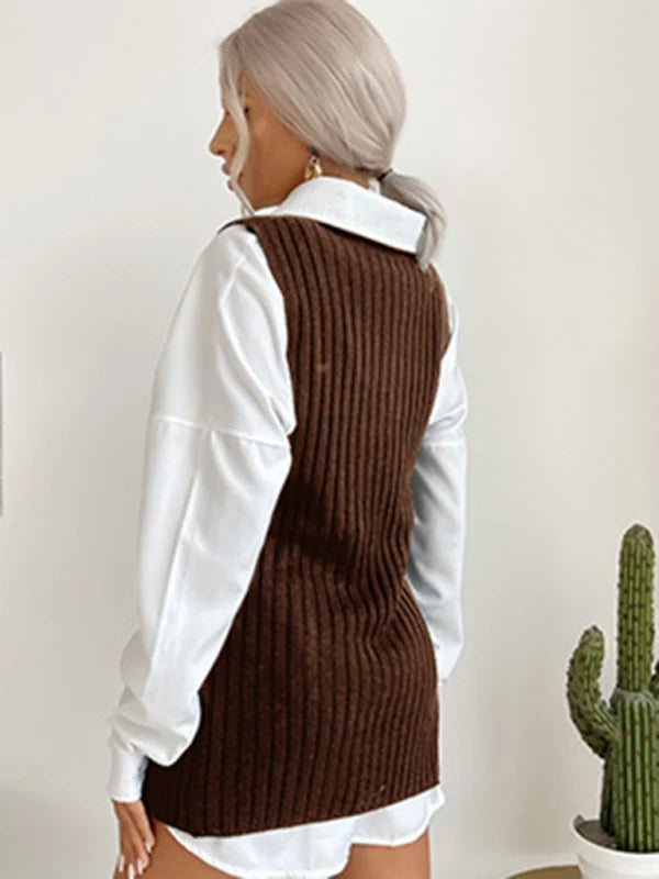 Domenica Knit Ribbed Mock Neck Vest Jumper