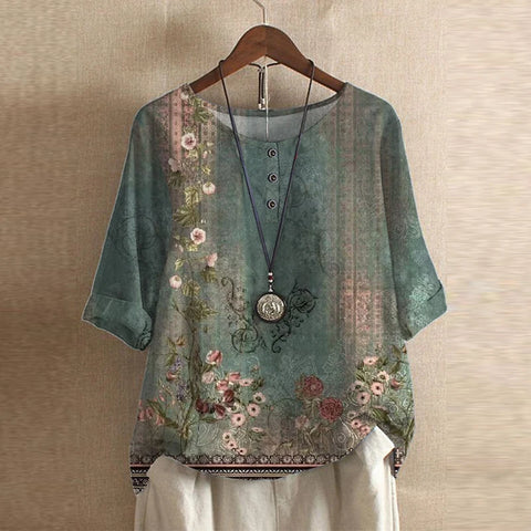 Dorvelli | Women's Floral Blouse – Vintage Print Short-Sleeve Top