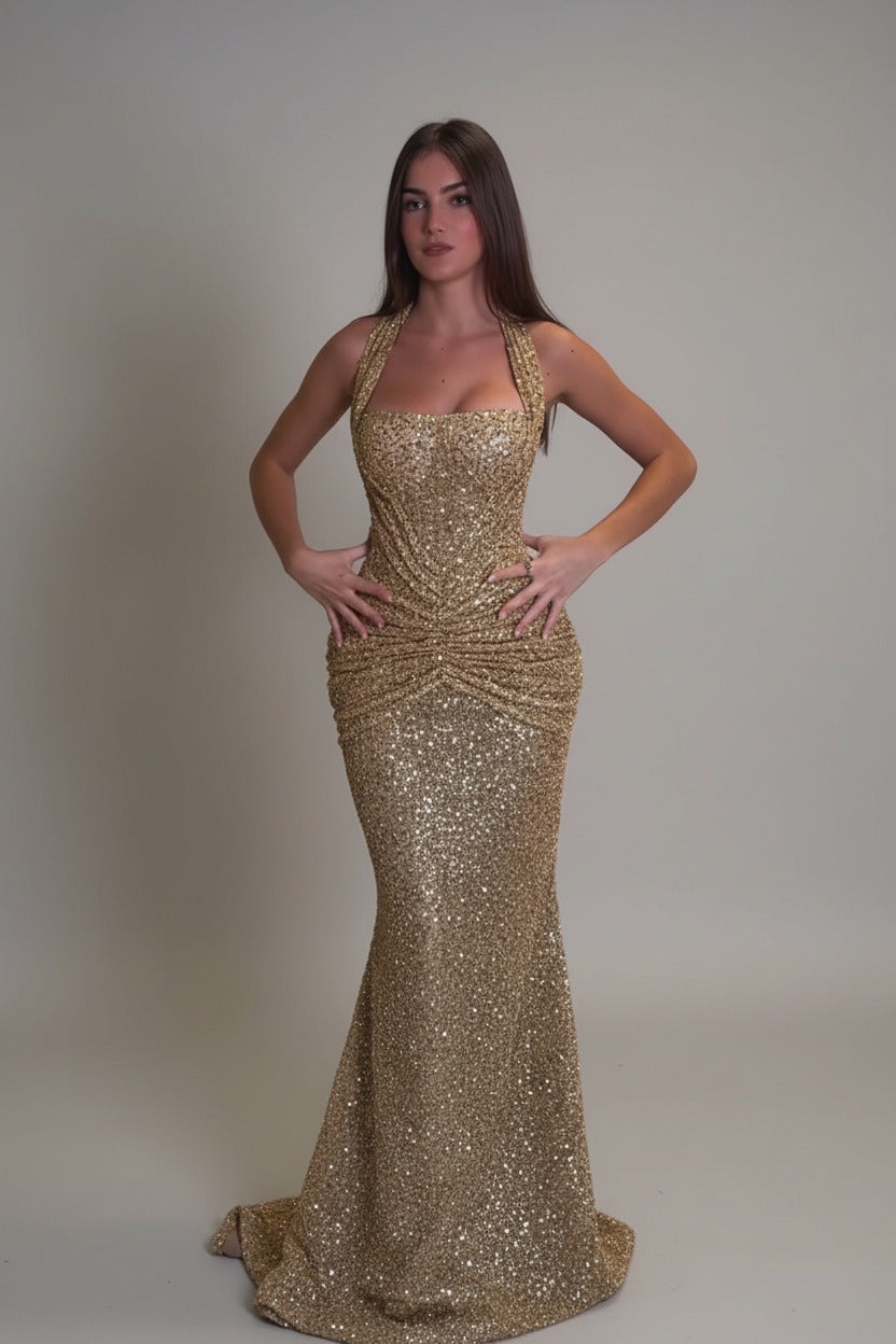 Dorvelli | Women's Maxi Dress – Formal Evening Gold