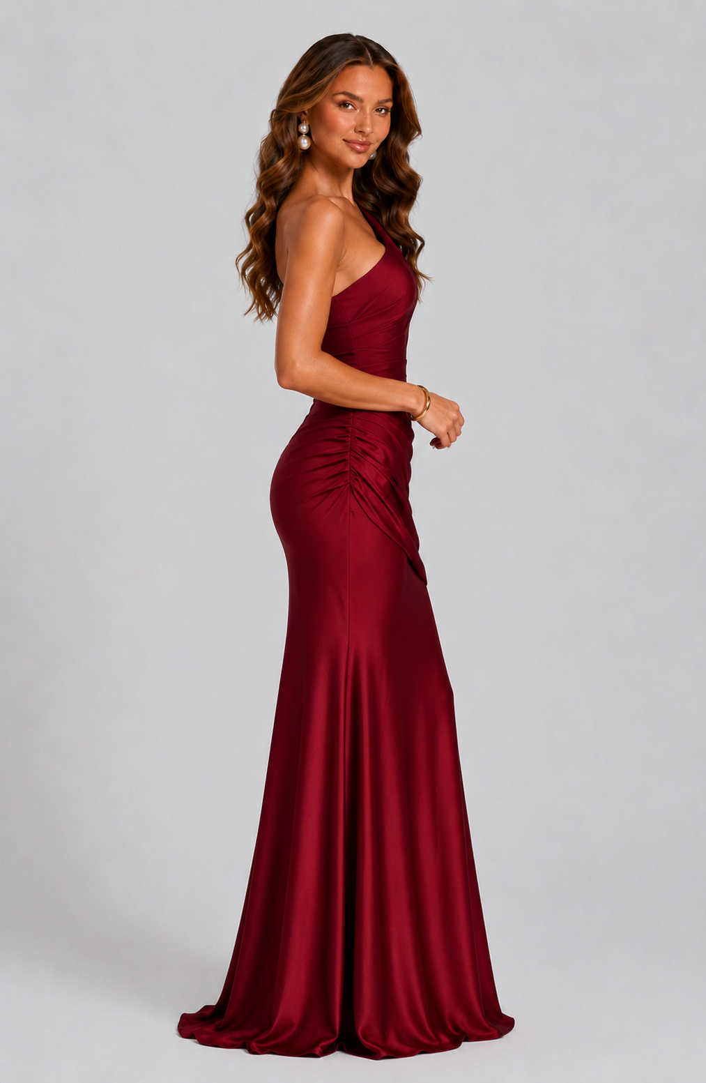 Dorvelli | Women's Maxi Dress – One-Shoulder Draped Waist