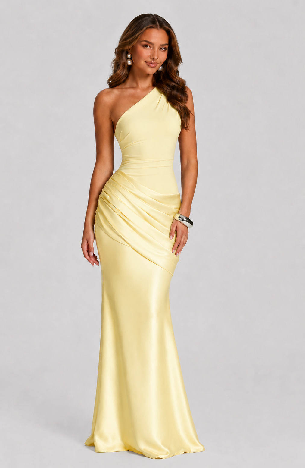 Dorvelli | Women's Maxi Dress – One-Shoulder Draped Waist
