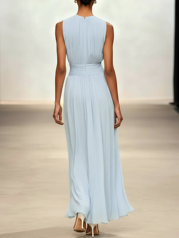 Dorvelli | Women's Maxi Dress – Sleeveless Ruched Line