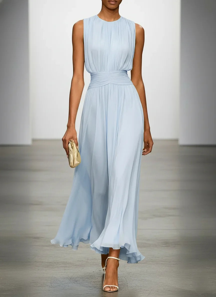 Dorvelli | Women's Maxi Dress – Sleeveless Ruched Line