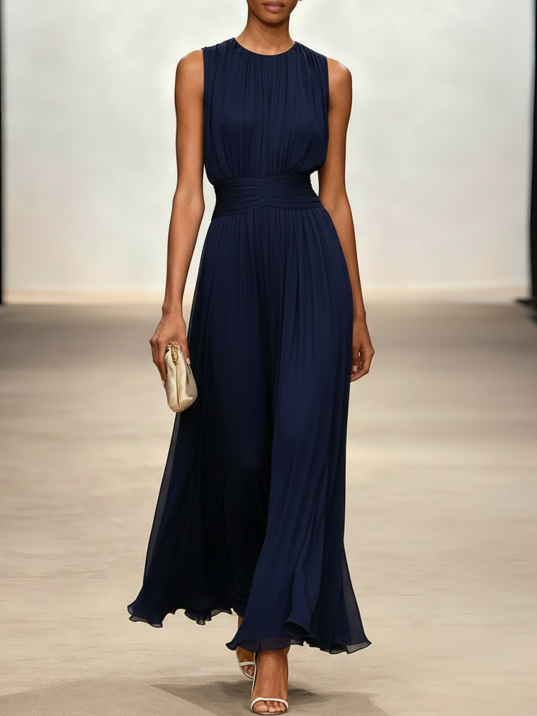 Dorvelli | Women's Maxi Dress – Sleeveless Ruched Line
