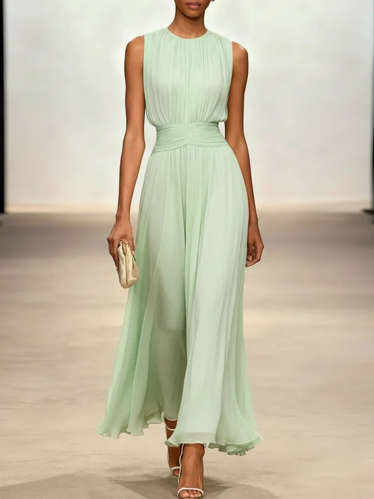 Dorvelli | Women's Maxi Dress – Sleeveless Ruched Line