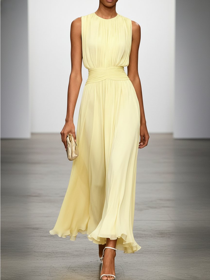 Dorvelli | Women's Maxi Dress – Sleeveless Ruched Line