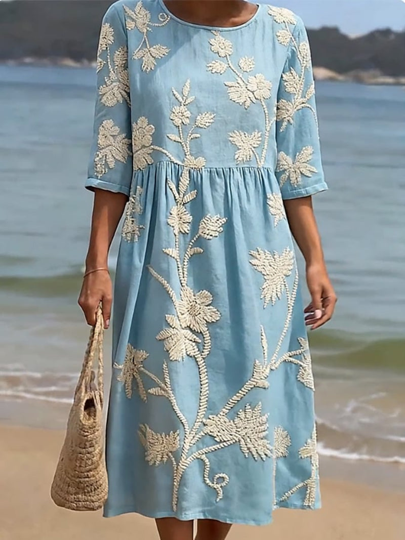 Dorvelli | Women's Midi Dress – Floral Round Neck
