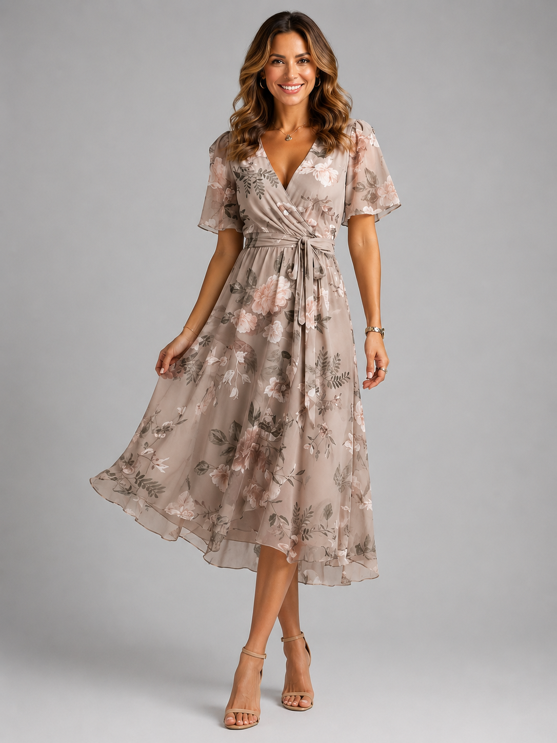 Dorvelli | Women's Midi Dress – Floral Tummy Control