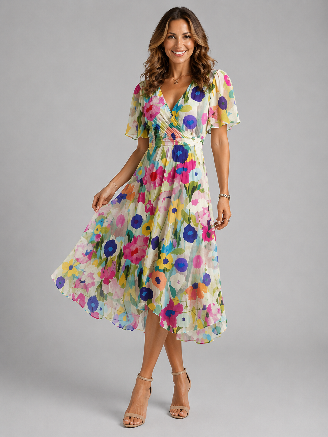 Dorvelli | Women's Midi Dress – Floral Tummy Control