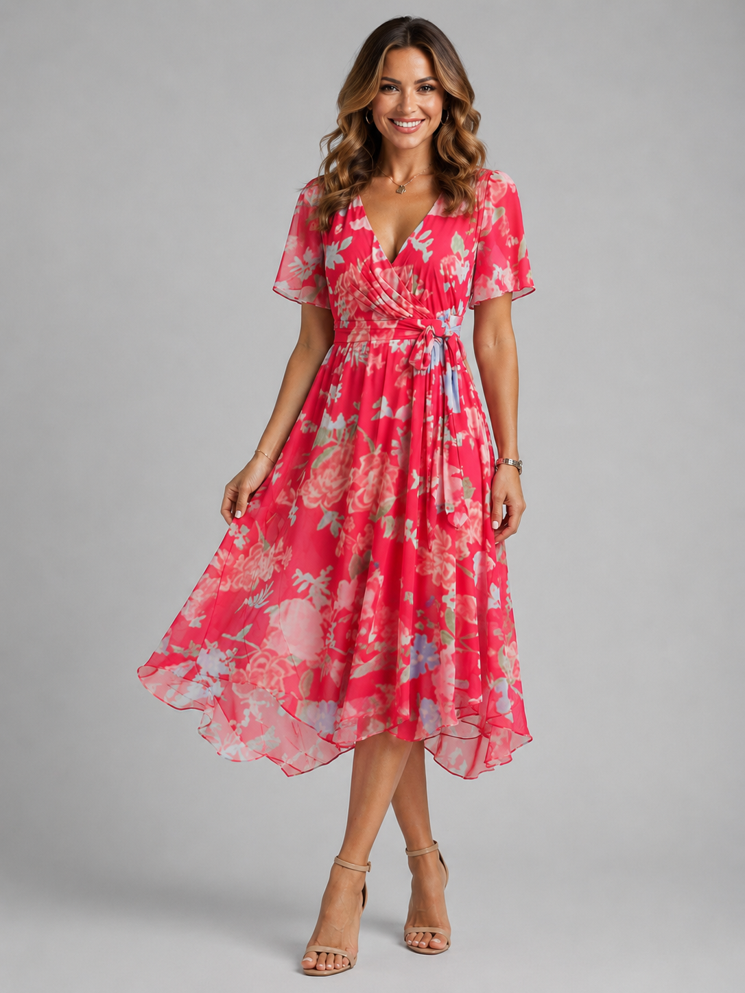 Dorvelli | Women's Midi Dress – Floral Tummy Control