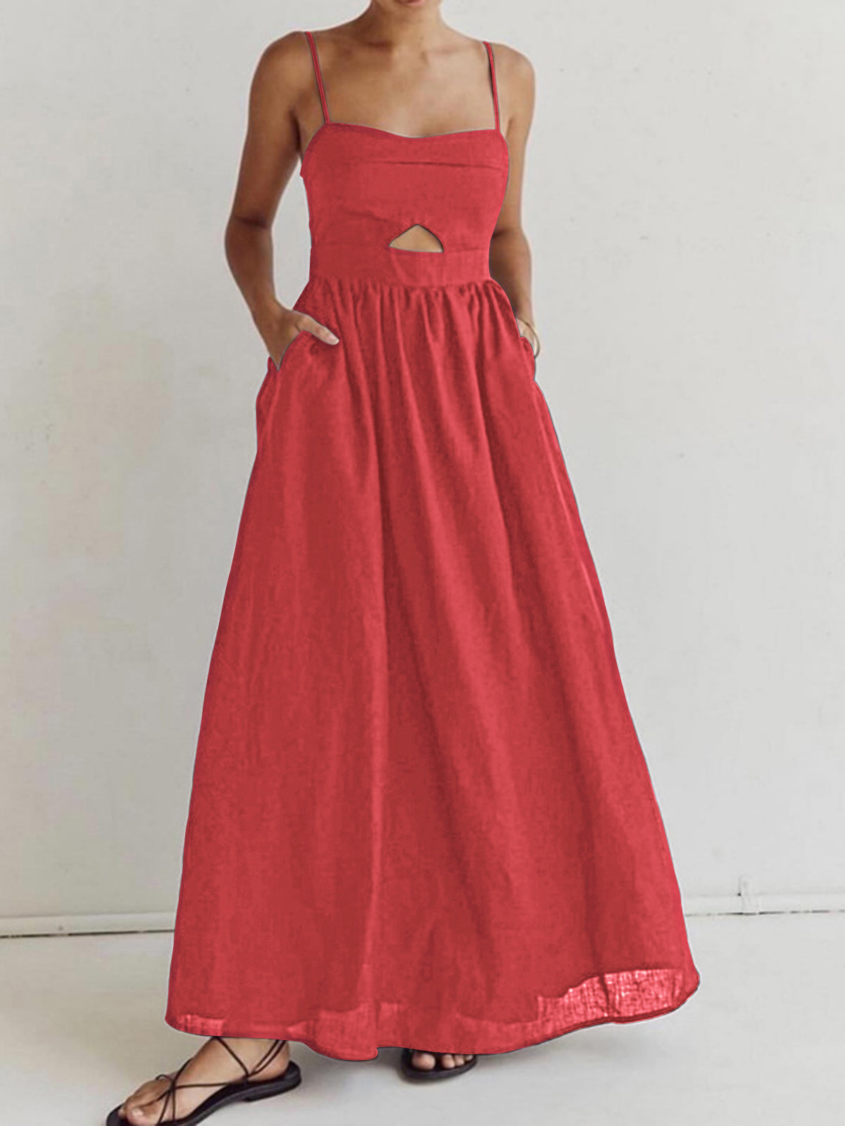 Dorvelli | Women's Midi Dress – Sleeveless Pockets Cutout