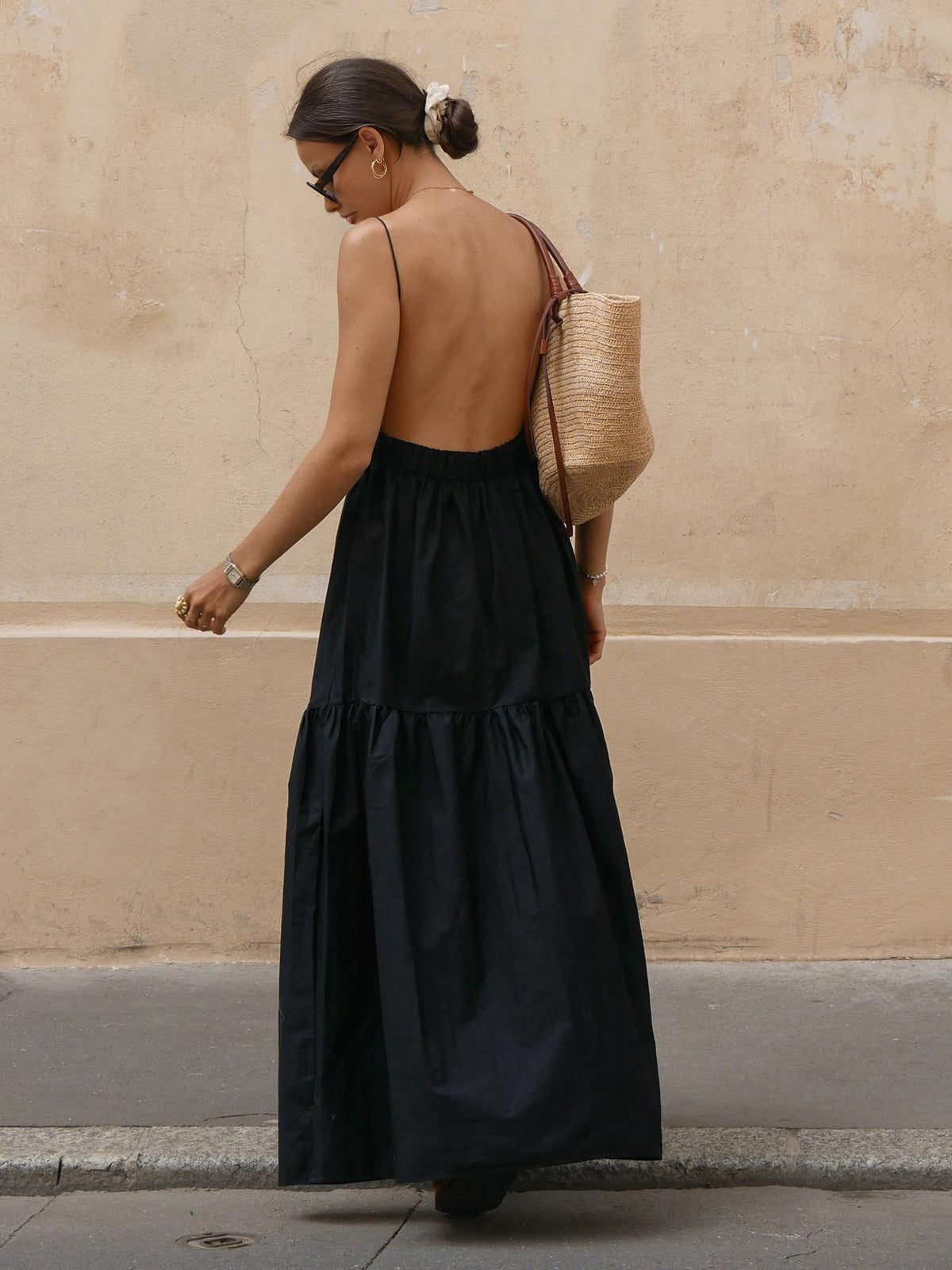 Dorvelli | Women's Midi Dress – Solid Backless Long