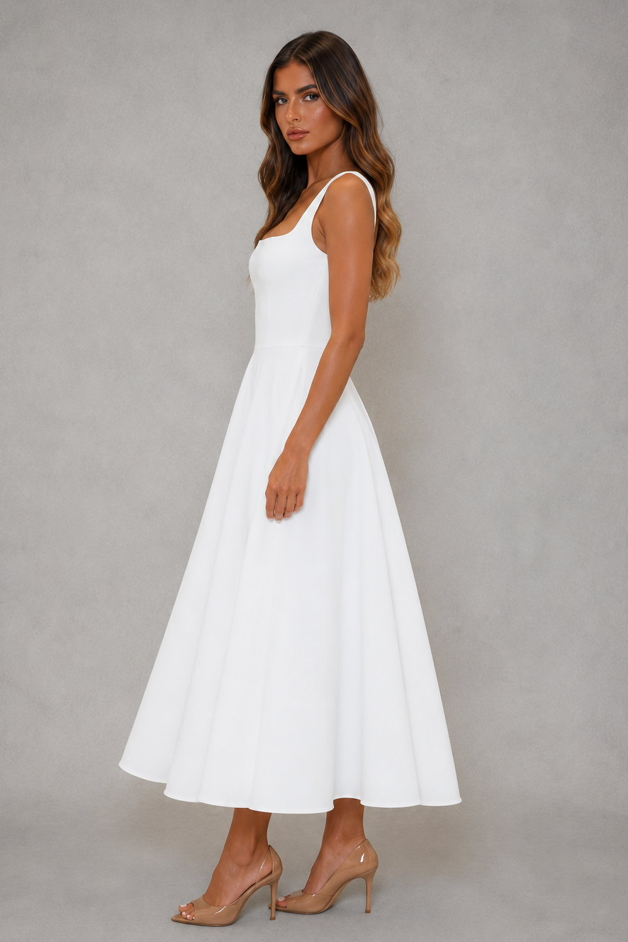 Dorvelli | Women's Midi Dress – Square Neck Line