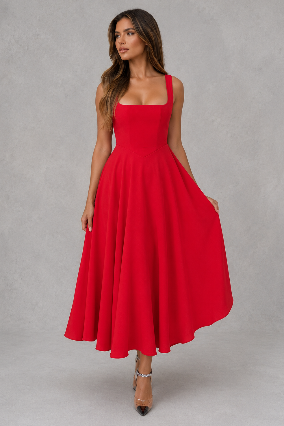 Dorvelli | Women's Midi Dress – Square Neck Line