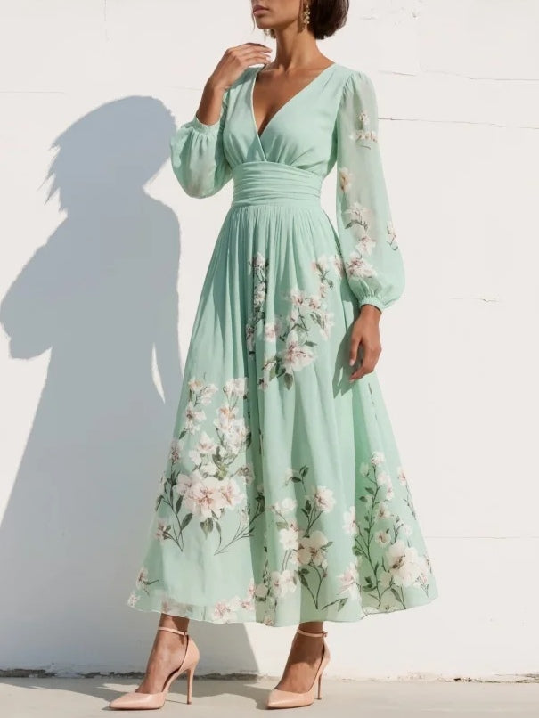 Dorvelli | Women's Midi Dress – V-Neck Floral