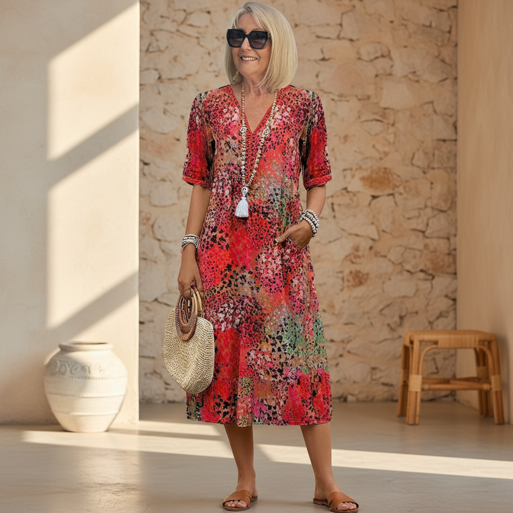 Dorvelli | Women's Midi Dress – Vibrant Pattern
