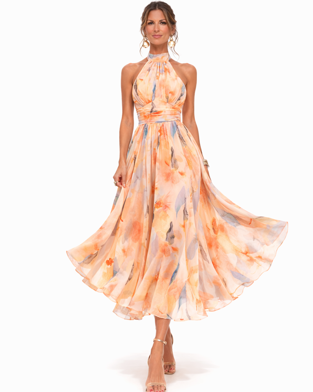 Dorvelli | Women's Midi Dress – Watercolour Print Halter