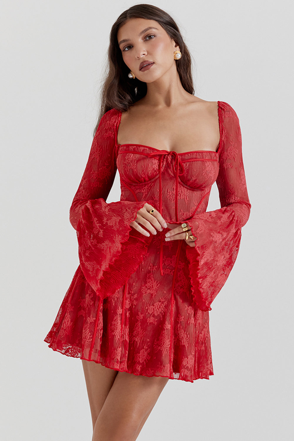 Dorvelli | Women’s Party Dress – Sweetheart Bell-Sleeve Mini