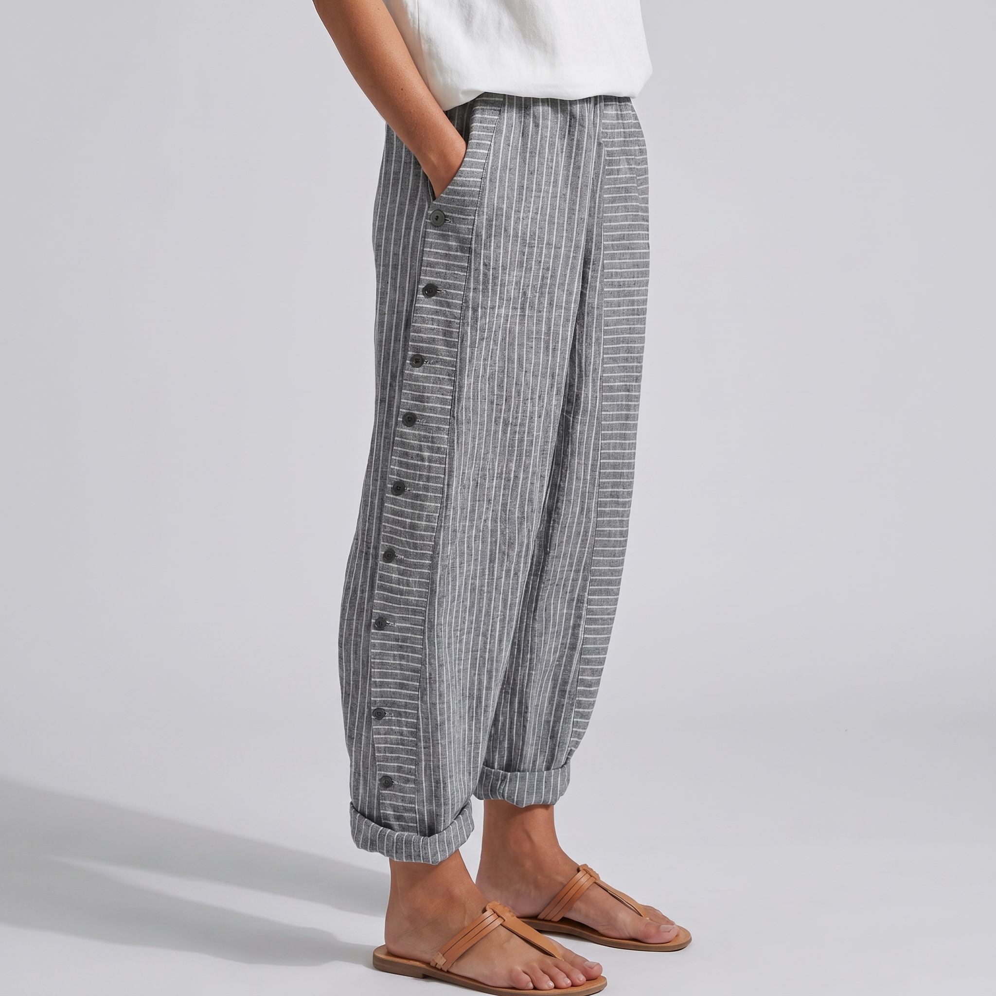 Dorvelli | Women's Striped Trousers – Straight-Leg Summer