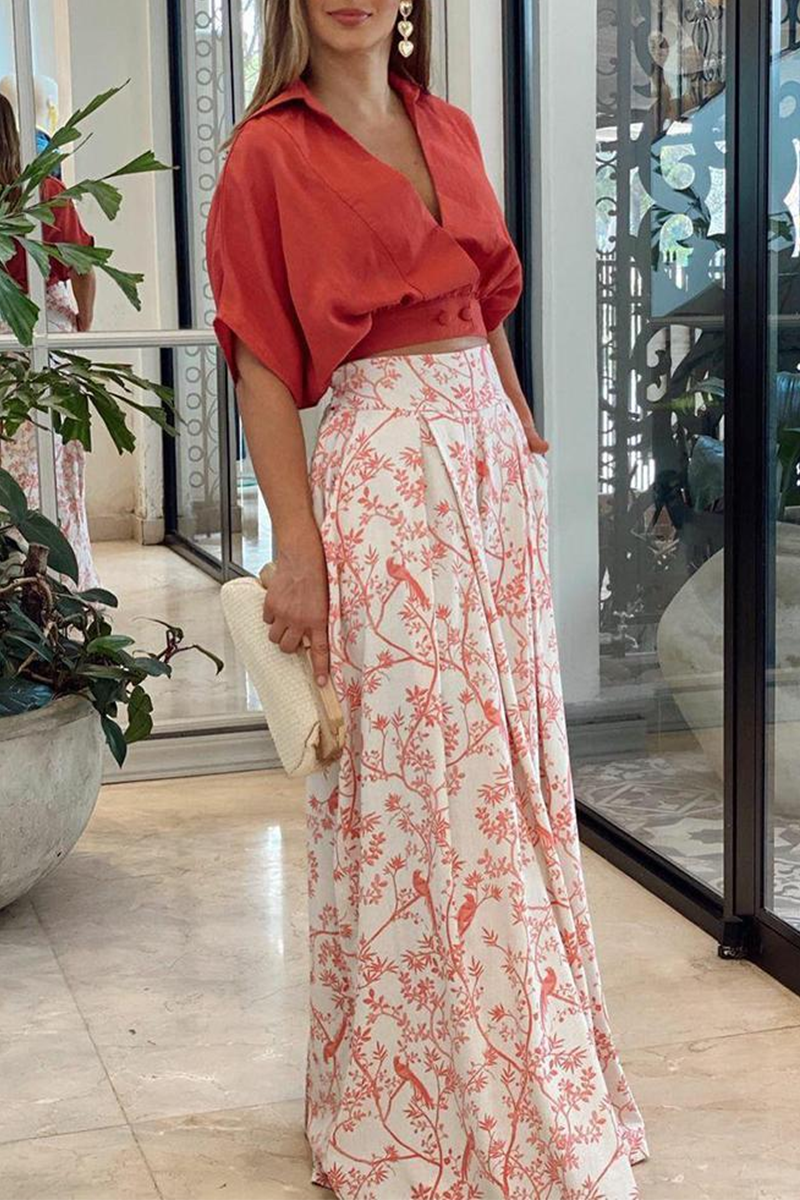 Dorvelli | Women’s Two-Piece Set – Crop Top & Floral Wide-Leg Trousers