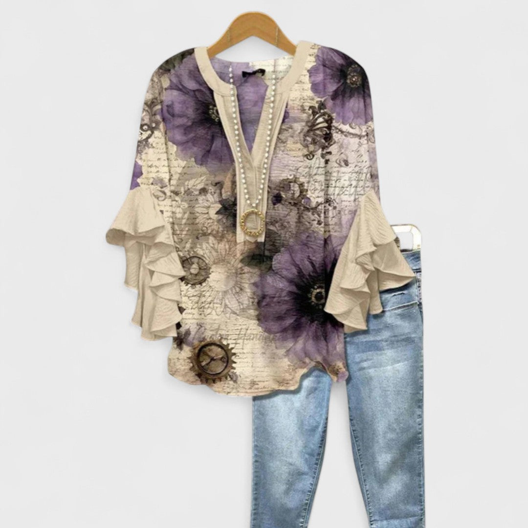 Dorvelli | Women's V-Neck Blouse – Ruffle Sleeve Top