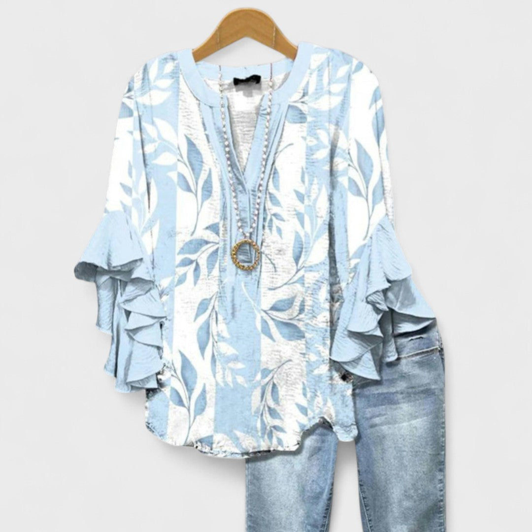 Dorvelli | Women's V-Neck Blouse – Ruffle Sleeve Top