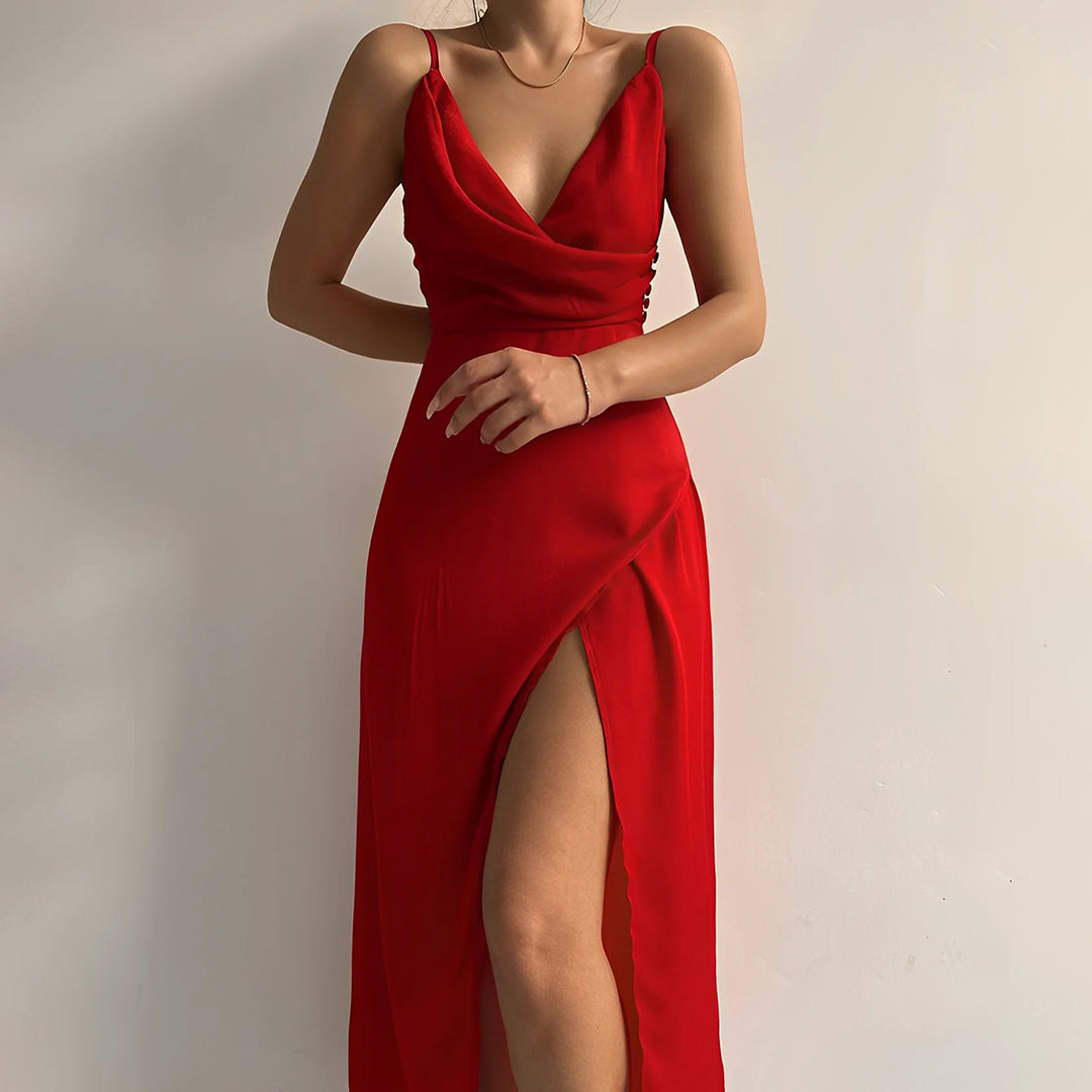 Dorvelli | Women’s Wedding Guest Maxi Dress – Cowl-Neck Slip