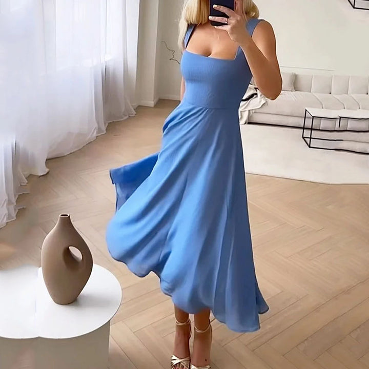 Dorvelli | Women’s Wedding Guest Midi Dress – Square-Neck Puff Sleeve