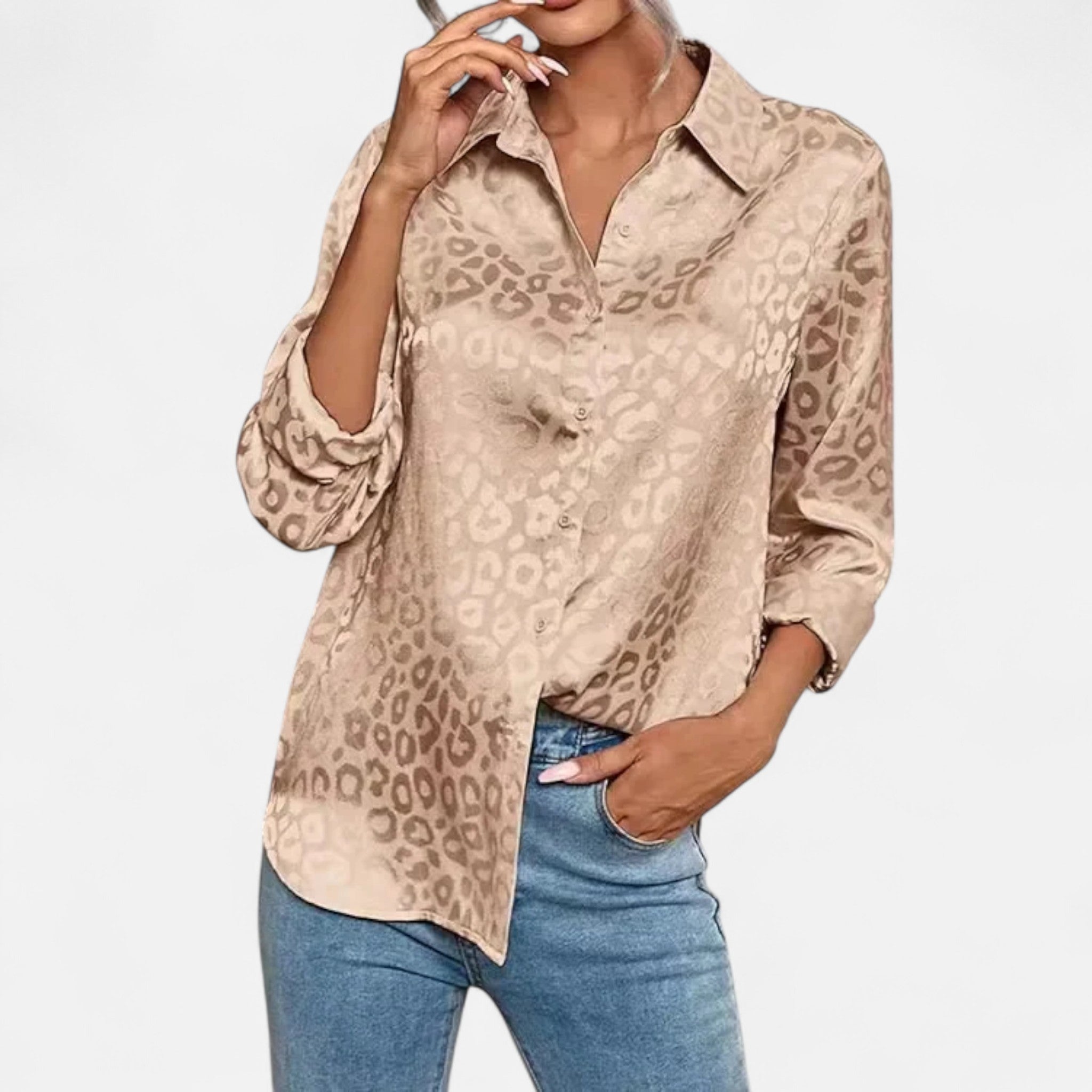 Dorvelli | Women’s Blouse – Elegant Jacquard Satin Long Sleeve
