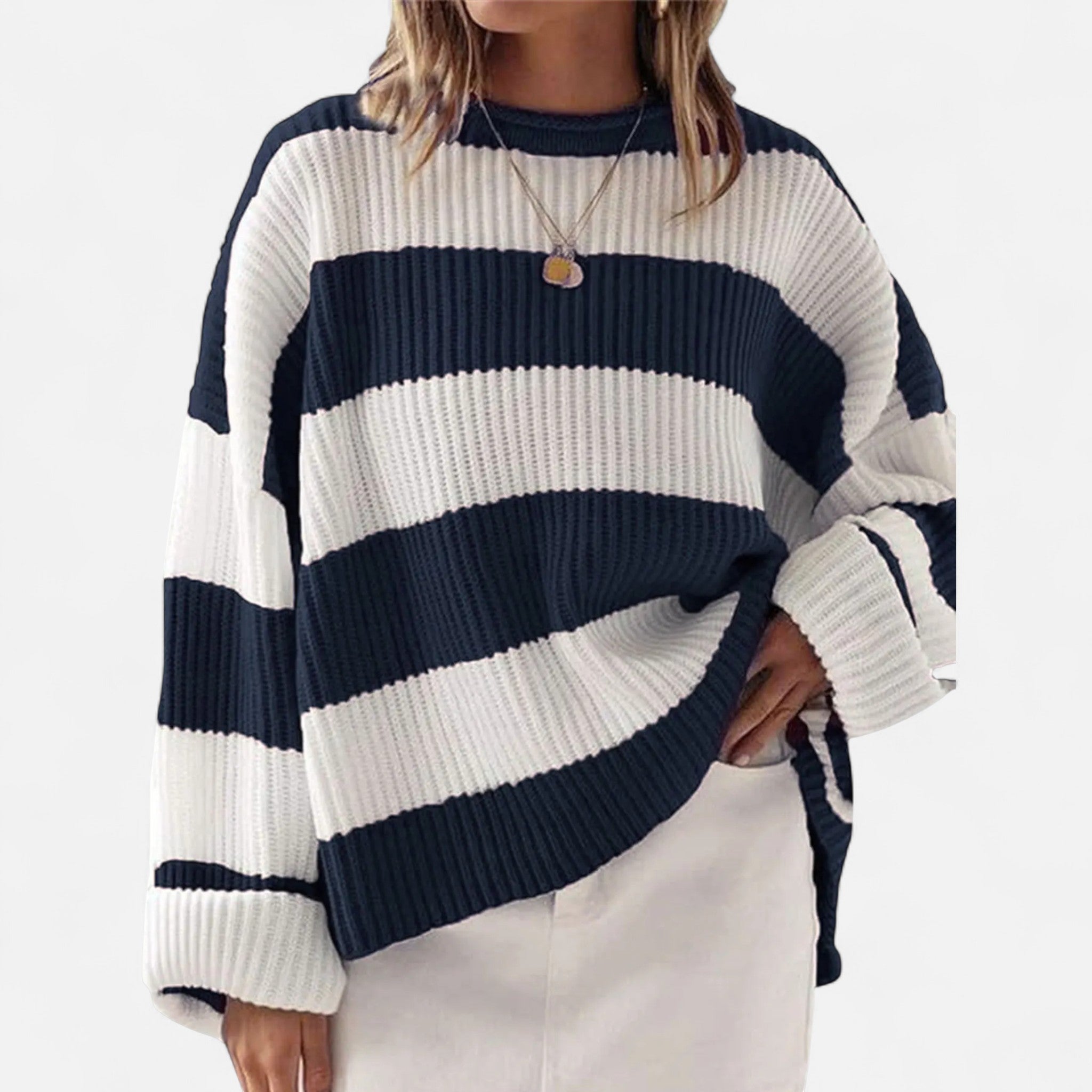 Dorvelli | Women’s Sweater – Striped Round Neck Elegance