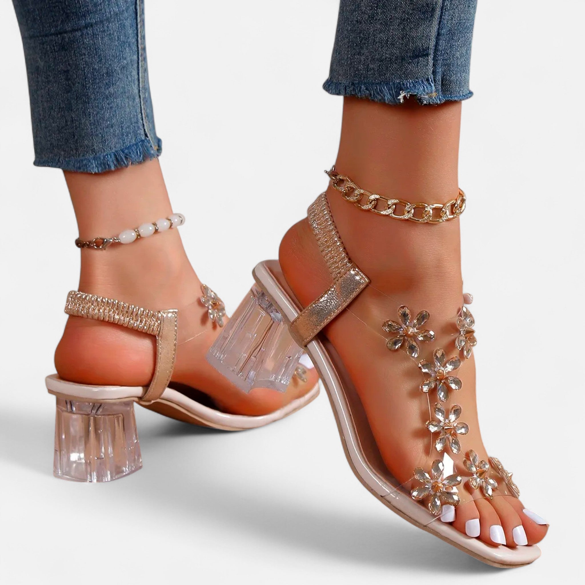 Dorvelli | Women’s Heels – Rhinestone Stiletto Transparent Elegance