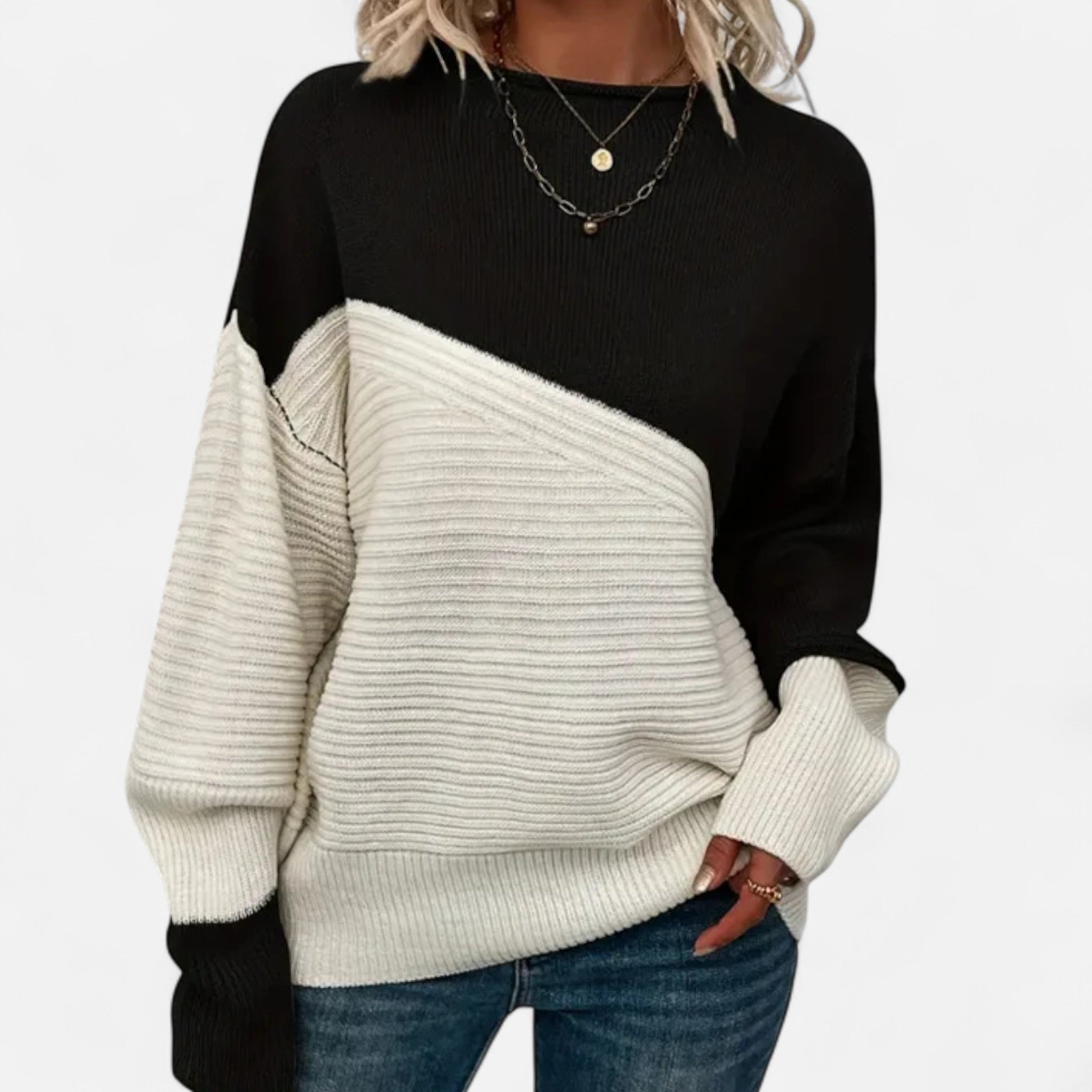 Dorvelli | Women’s Knitted Sweater – Elegant Contrast Design