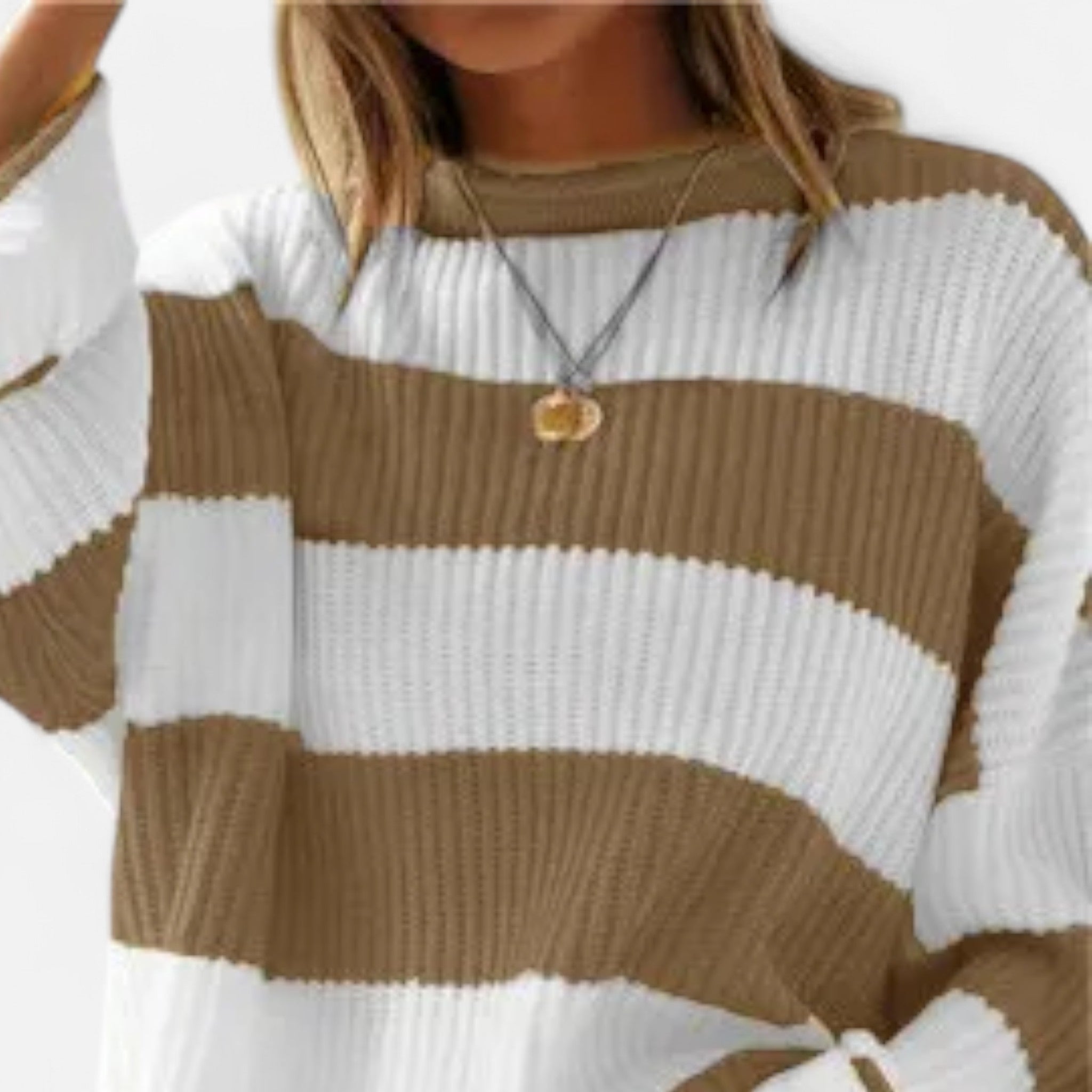 Dorvelli | Women’s Sweater – Striped Round Neck Elegance