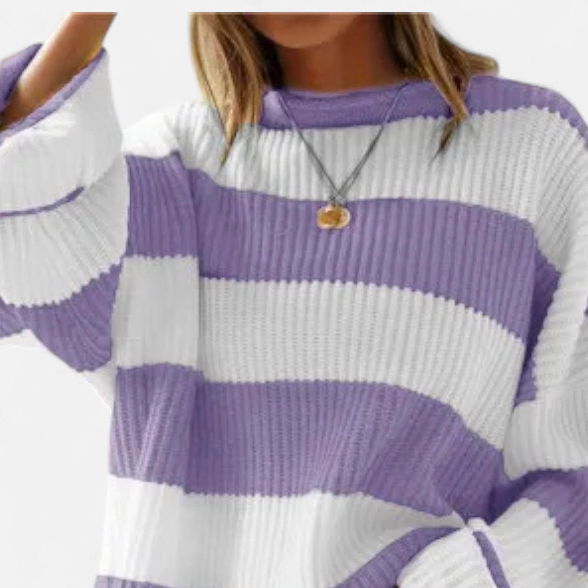 Dorvelli | Women’s Sweater – Striped Round Neck Elegance