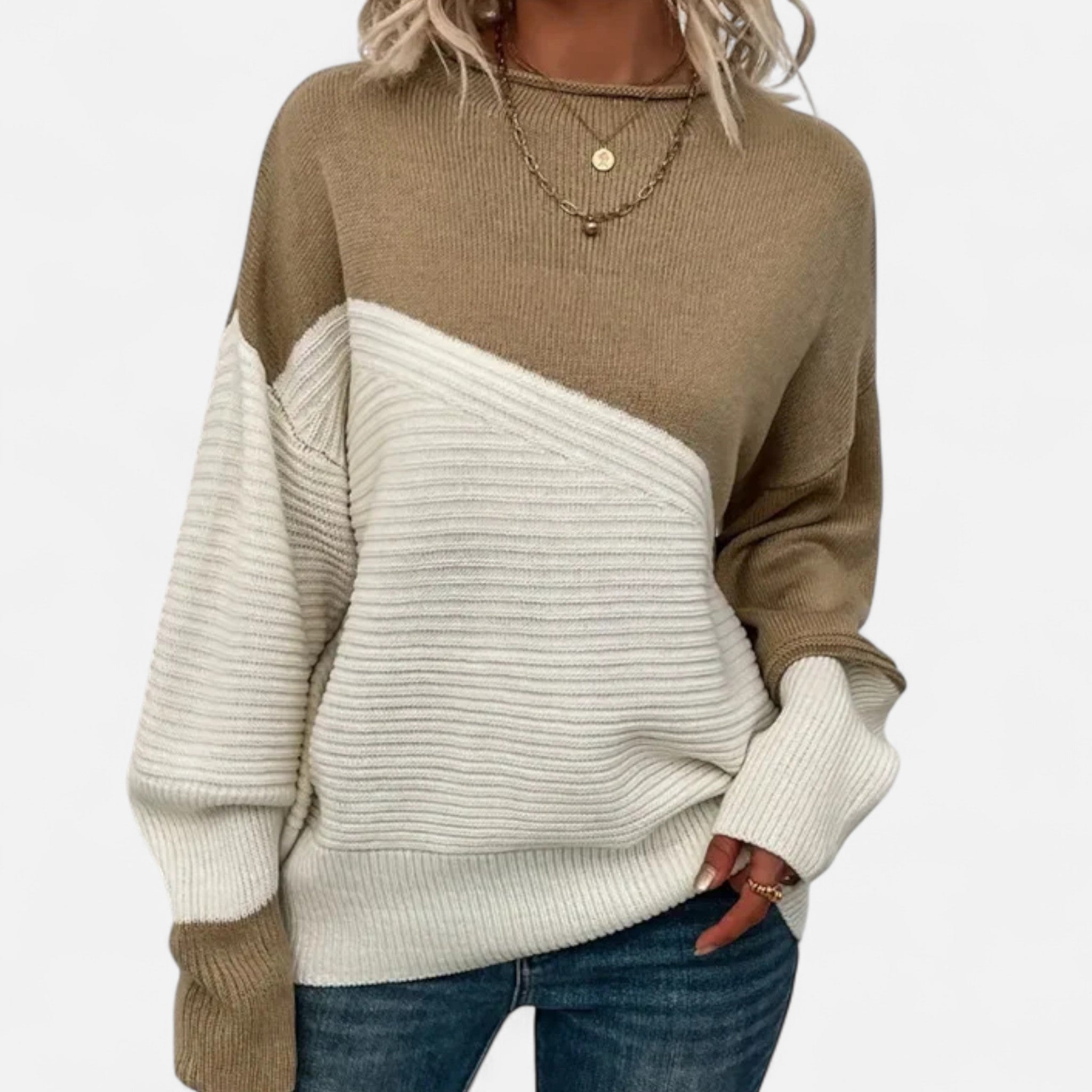 Dorvelli | Women’s Knitted Sweater – Elegant Contrast Design
