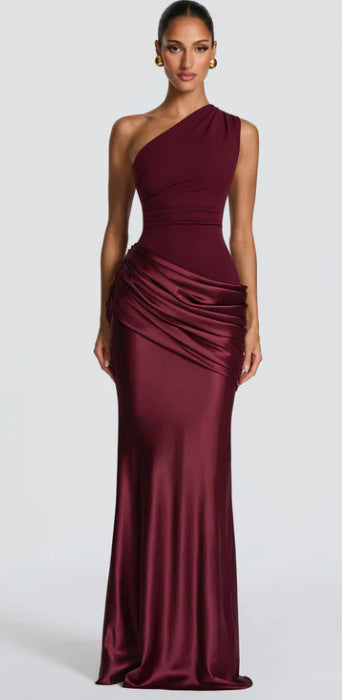 Dorvelli | Women's Maxi Dress – One-Shoulder Draped Waist