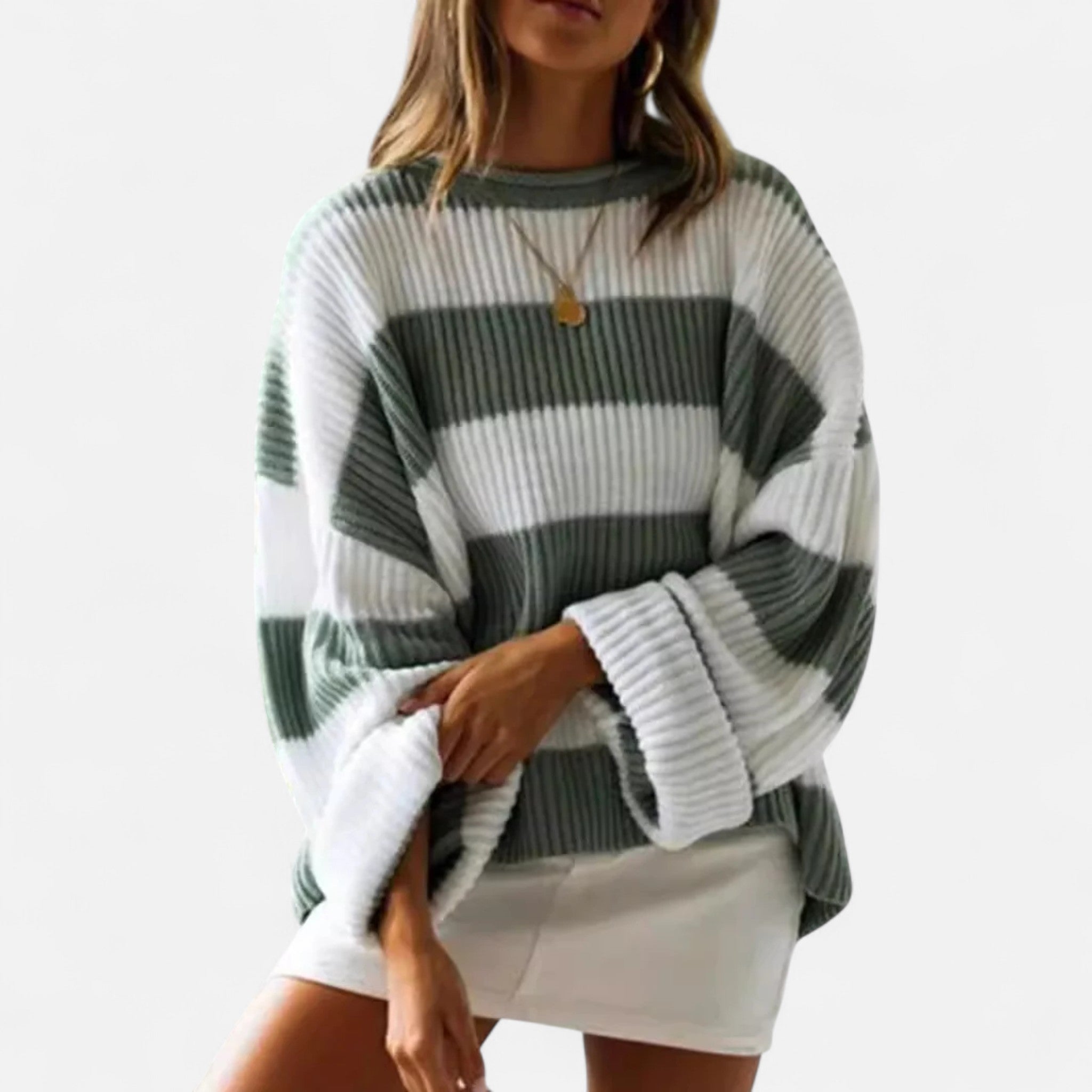 Dorvelli | Women’s Sweater – Striped Round Neck Elegance