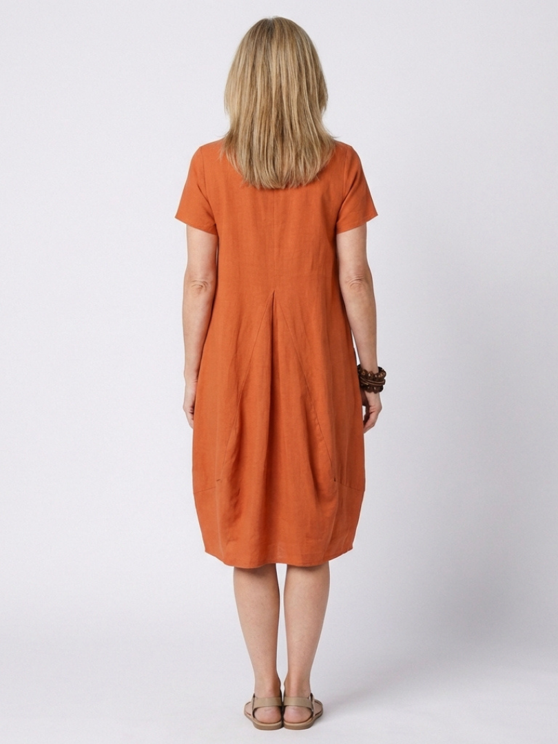 Dorvelli | Women’s Midi Dress – Pleated Short-Sleeve Elegance