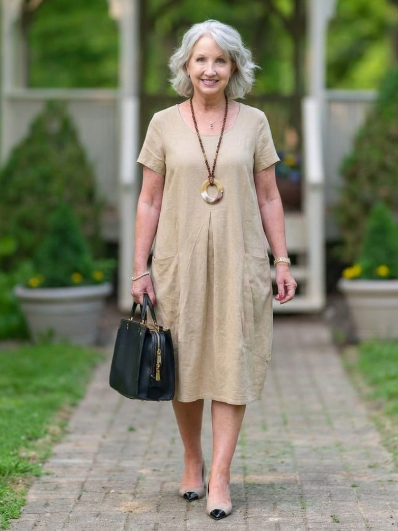 Dorvelli | Women’s Midi Dress – Pleated Short-Sleeve Elegance