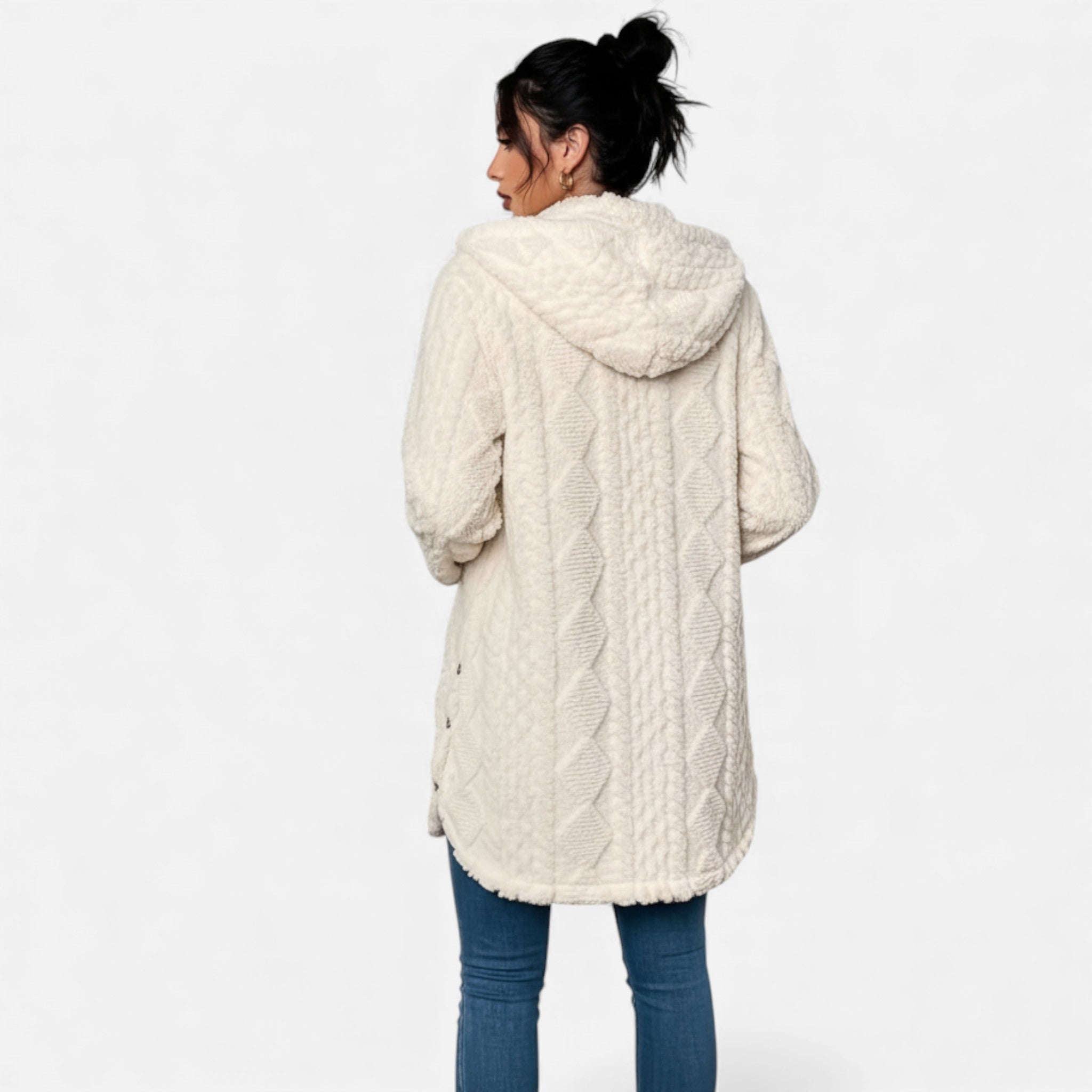 Dorvelli | Women’s Jacquard Plush Hooded Cardigan – Winter Warm Elegance