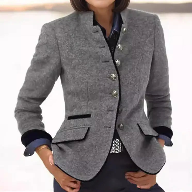Edwina Tailored Button Jacket – Grey