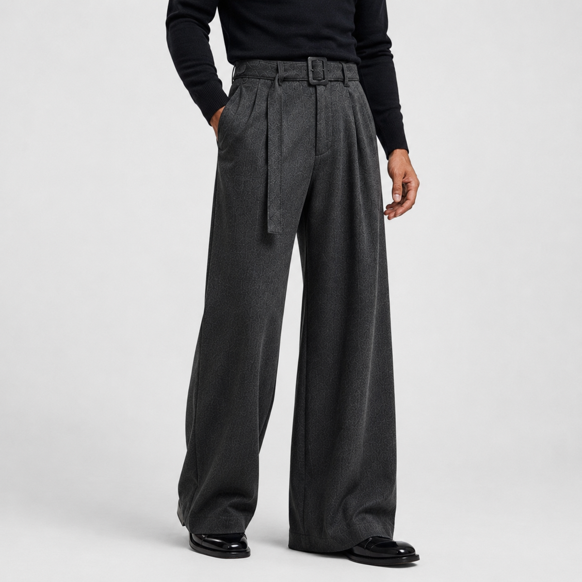 Ellison Belted High-Waist Pleated Trousers – Men's Relaxed Straight Leg Tailored Pants