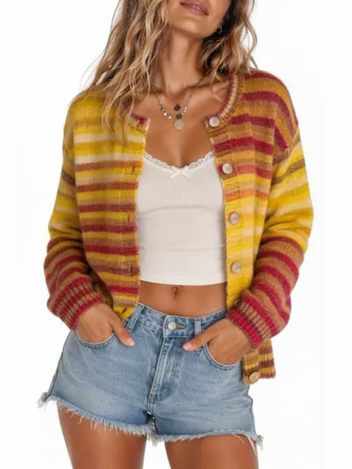Elodie Crew Neck Knit Cardigan Yellow