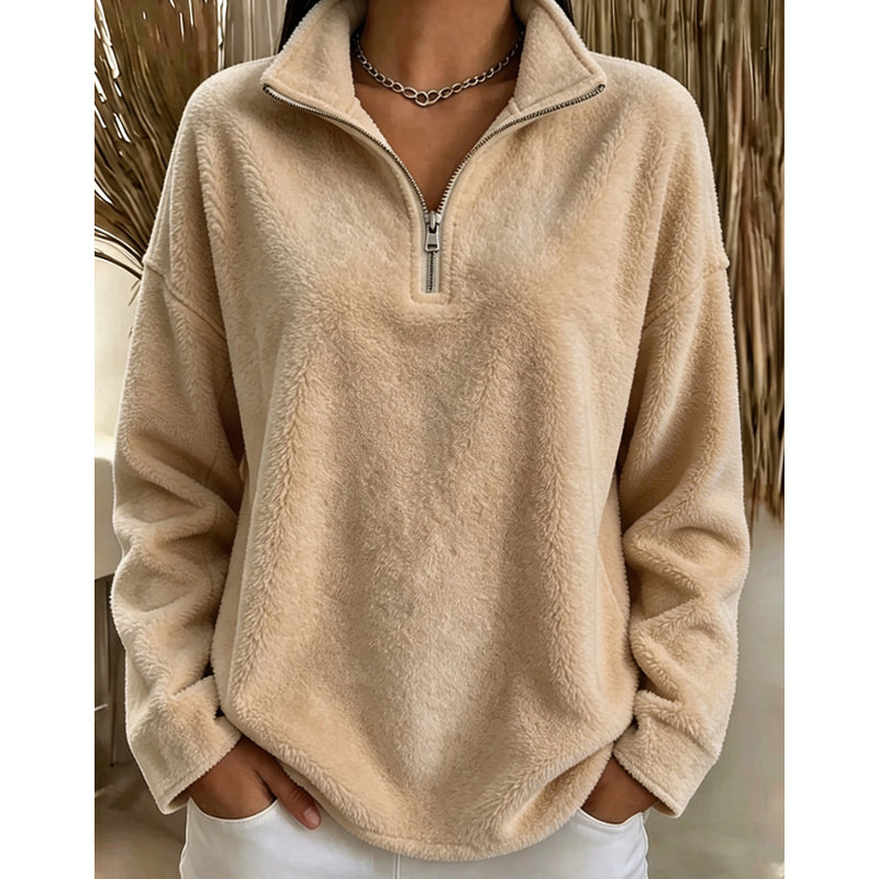 Emrys Half-Zip Stand Collar Pullover - Beige