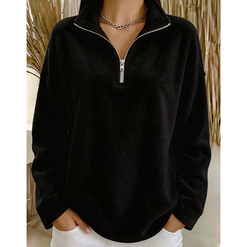 Emrys Half-Zip Stand Collar Pullover - Black