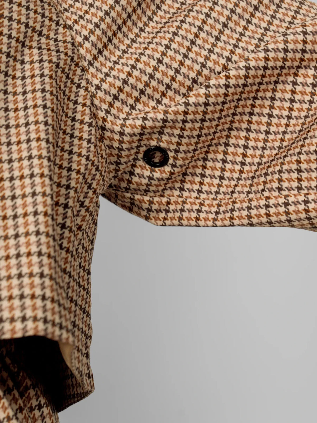 Esme Longline Hooded Raincoat – Beige Houndstooth