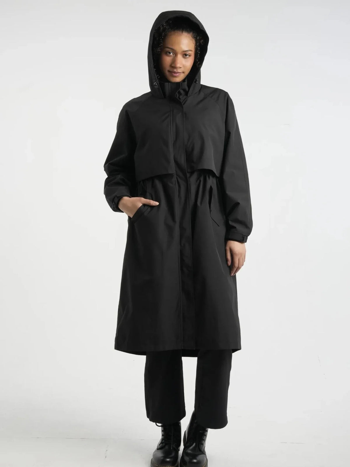 Esme Longline Hooded Raincoat – Black