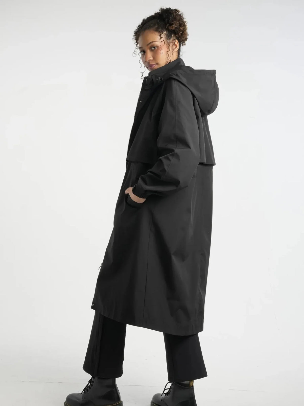 Esme Longline Hooded Raincoat – Black